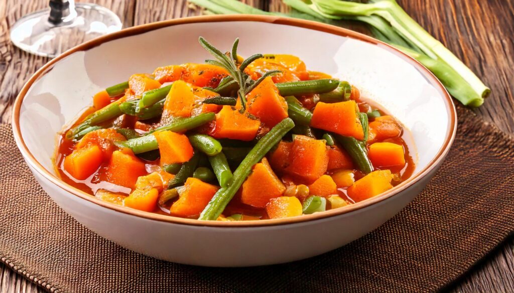 Kürbis-Kartoffeltopf mit grünen Bohnen